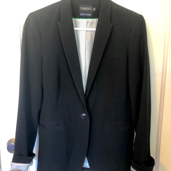 Carroll Made in France Black Blazer Polka Dot Lined Women’s Medium - Picture 1 of 14